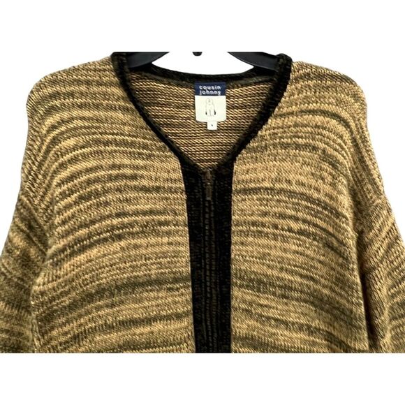 Cousin Johnny Zip Cardigan Womens M Tan Green Cotton Knit Sweater Cozy Granola - Picture 4 of 14